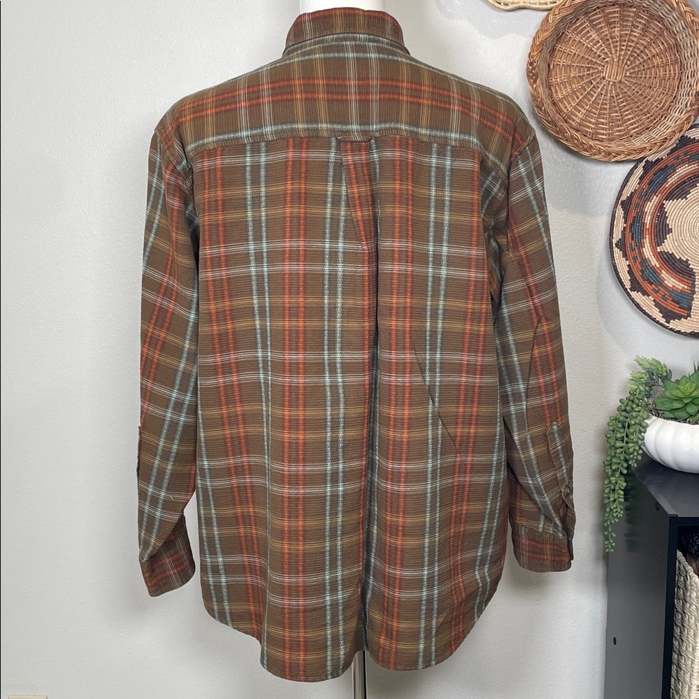 Mens Woolrich Cotton Outdoors Striped Button Up Brown Blue Orange Size X-Large - Picture 5 of 15